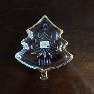 Mikasa Crystal Christmas Tree Candy Dish/Trivet with Gold Trim